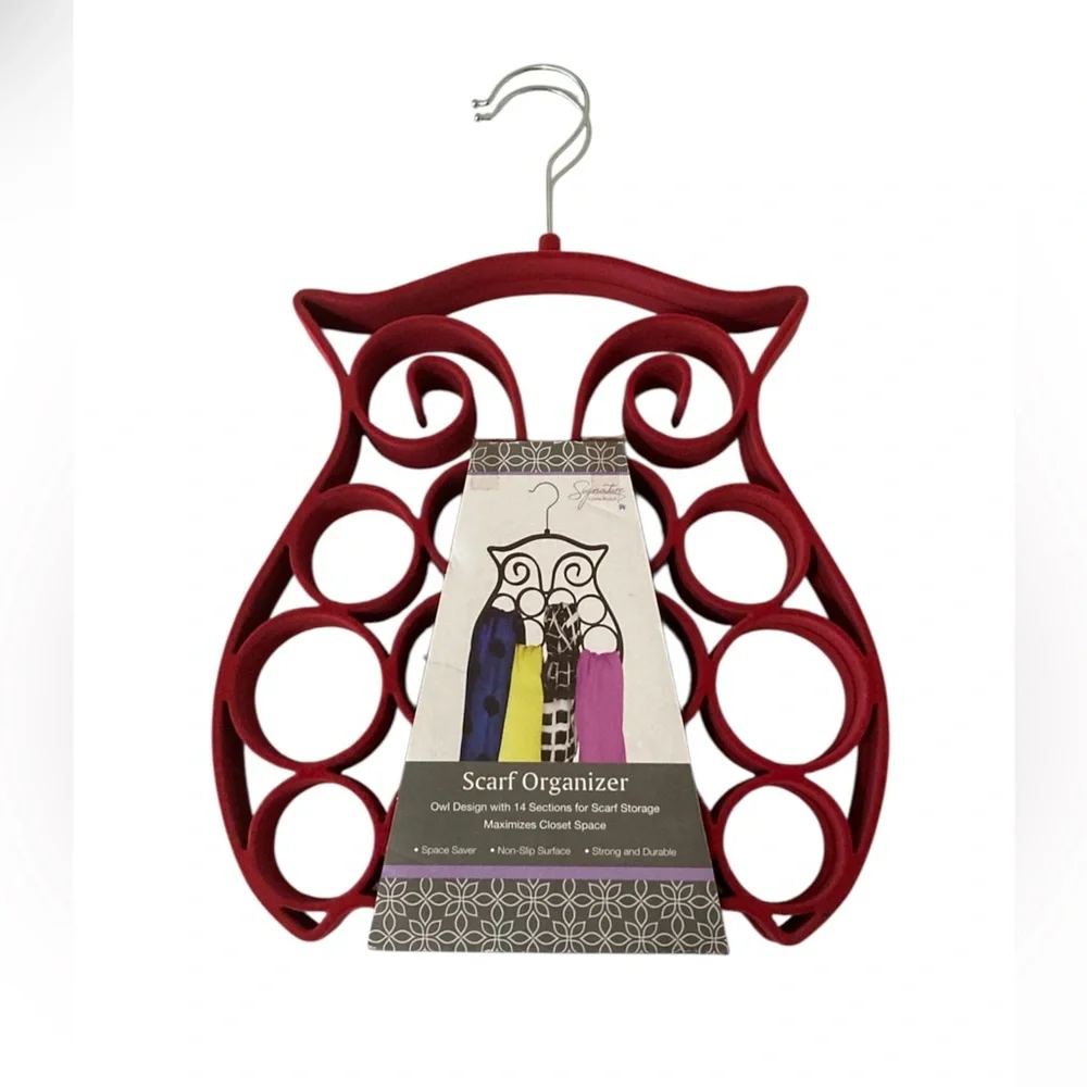 Set of 2 Red Owl Scarf Organizer Hangers, Storage, Space Saver, Non Slip Surface